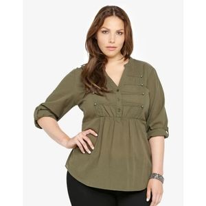 Torrid Mandarin Collar‎ V-Neck Long Sleeve Top Sz 3